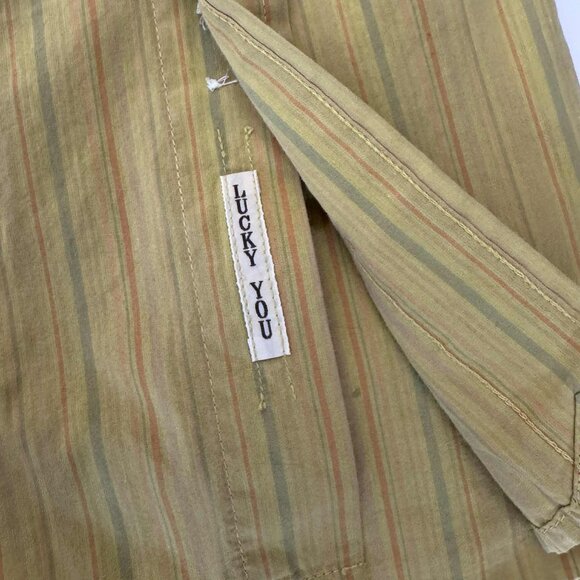 Lucky Brand Men's XL Short Sleeve Button Down Shirt Yellow Stripe Hong Kong - Picture 6 of 8